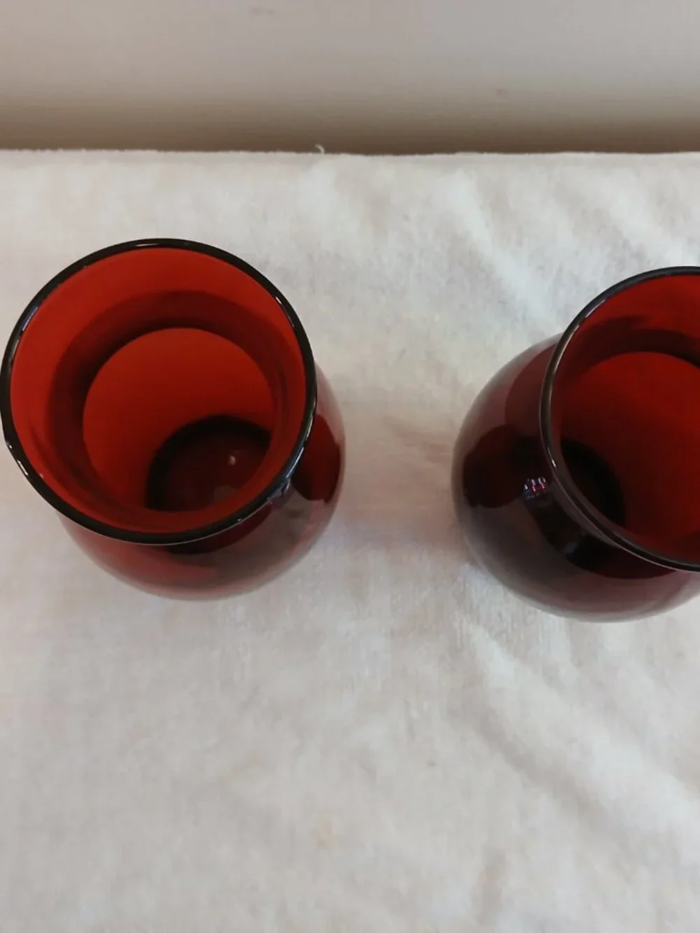Vintage Royal Ruby Curved  Glass Vase Matched Pair (2)
